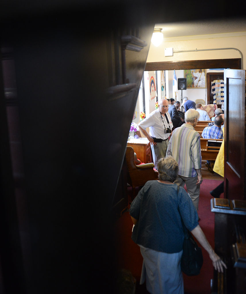 Pilgrims enter Fifth Street Christian Church